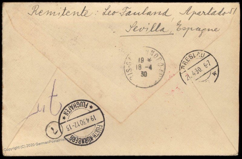 Spain Germany 1930 Graf Zeppelin Seville Paris Breslau Si53 Nuernberg Cove 97064