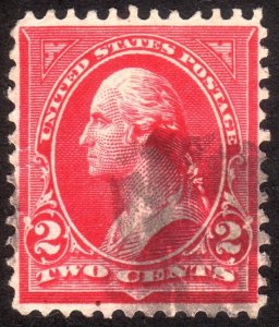 1895, US 2c, Washington, Used, tear left, Sc 252