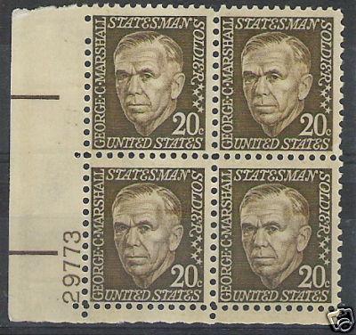  MINT US GEORGE MARSHALL PLATE BLOCK 