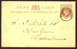 GREAT BRITAIN 1878-82 QV 1/2d POSTAL CARD Mailed within TWICKENHAM Mi.P5a Used