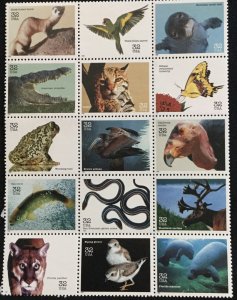 US #3105 MNH 15 Singles Endangered Species folded SCV $12.00 L24