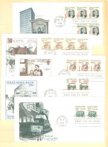 US 2254-2256/2258-2259 1988 5 different U/A Artmaster FDCs.