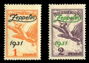 Hungary #C24-25 Cat$80, 1931 Zeppelin, set of two, lightly hinged, signed Diena