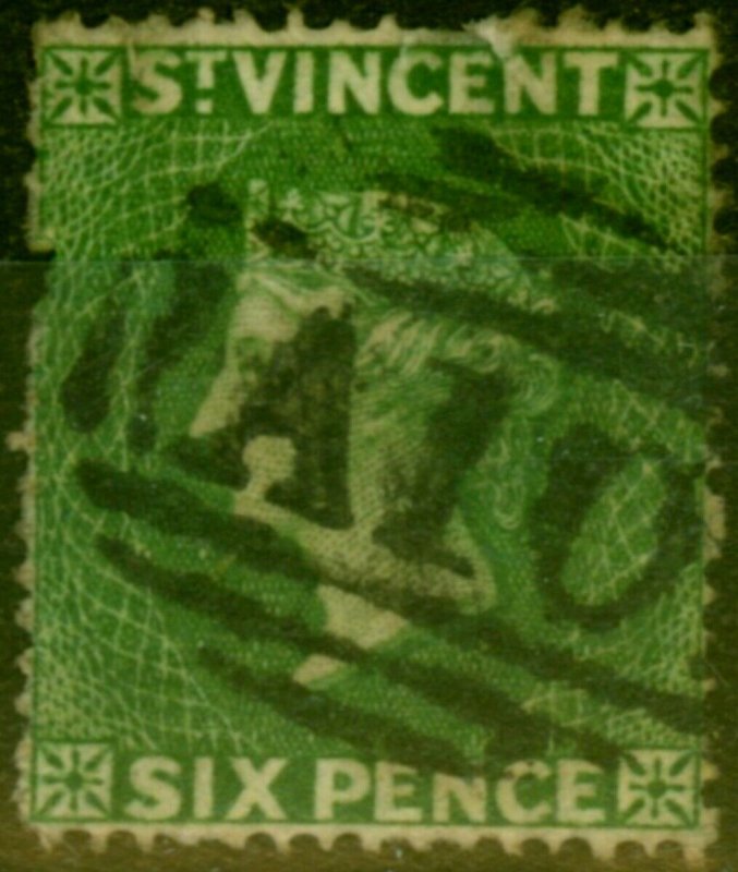 St Vincent 1862 6d Deep Yellow-Green SG2 Average Used