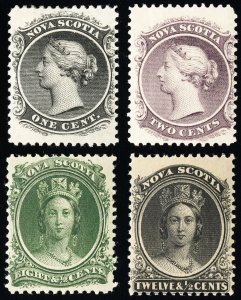 Nova Scotia Stamps # 8,9,11,13 MH F-VF Scott Value $87.00
