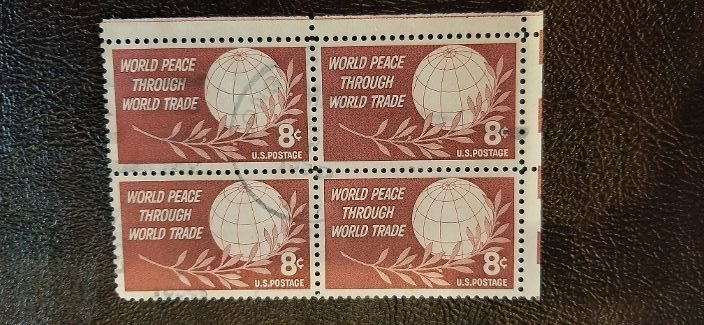 US Scott # 1129; used 8c World Peace from 1959; block of 4; XF centering