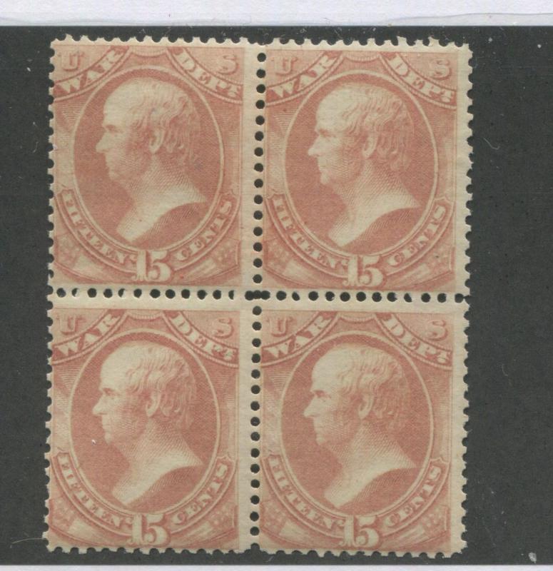 1873 United States War Department Stamp #O90 Mint Never Hinged Block of 4