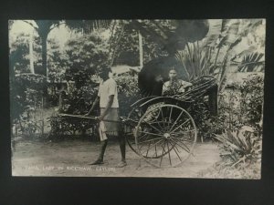 1942 Ceylon RPPC postcard Cover to England Censored Tamil Woman in Rickshaw