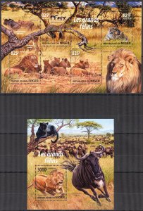 Niger 2015 Wild Cats Lions Panther Sheet + S/S MNH