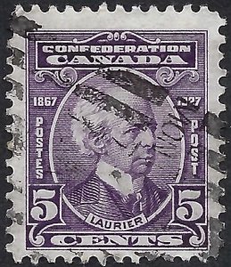 Canada #144 5¢ Wilfred Laurier (1927). Violet. Fine centering. Used.
