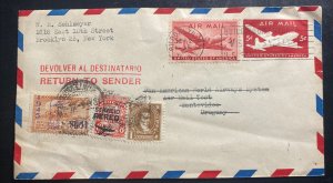 1946 Brooklyn NY USA Airmail Return To Sender Cover To Uruguay Mixed Franking