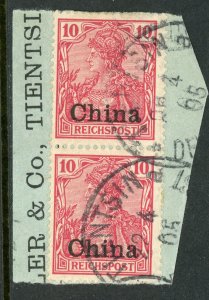 China 1905 Germany 10pf Germania Michel 17 (Sc #26) Pair Tientsin CDS E995