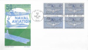 1961 FDC, #1185, 4c Naval Aviation, Cachet Craft/Boll, block of 4