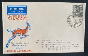 1932 Mpika Northern Rhodesia First Flight Airmail Cover To Nairobi Kenya Emergen