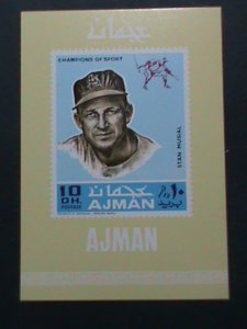 ​AJMAN-CHAMPIONS OF SPORT-BASE BALL-STAN MUSIAL-IMPERF:-MNH-S/S VERY FINE WE