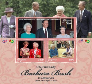 Guyana 2018 - Barbara Bush, In Memoriam - Sheet of 3v - Scott 4570 - MNH