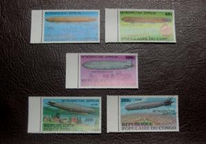 **(5) 1977 Republic of Congo, Non-Hinged, Zeppelin Airship Stamps** 