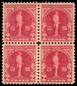 US Sc 688 MH/MNH BLOCK of 4 - 1930 2¢- Battle of Braddock's Field - see...