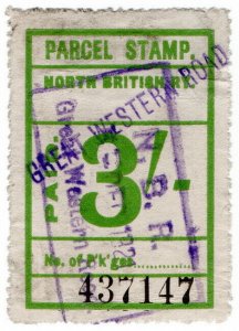 (I.B) North British Railway : Parcel Stamp 3/- (Great Western Road)