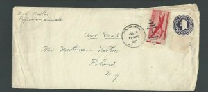 1947 Papaikao Hawaii Territorial W/5c & C25 Airmail Pays 8c Rate Has Rough Back