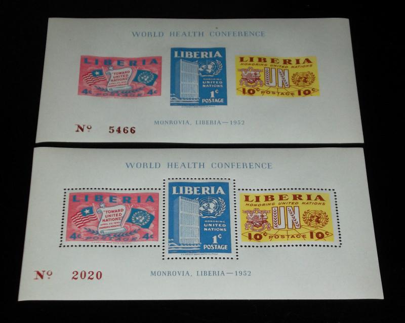 LIBERIA #340a UNITED NATIONS 1952 PERF. & IMPERF. SOUV.SHEETS MNH, NICE! LQQK!