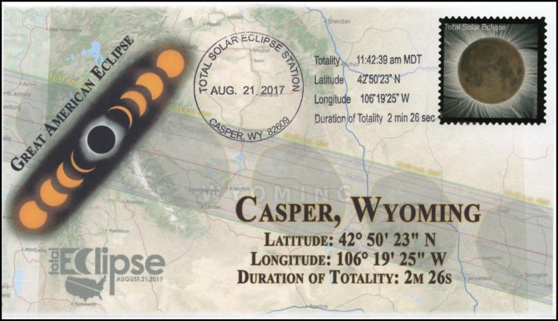 17-231, 2017, Total Solar Eclipse, Casper WY, Event Cover, Pictorial Cancel,