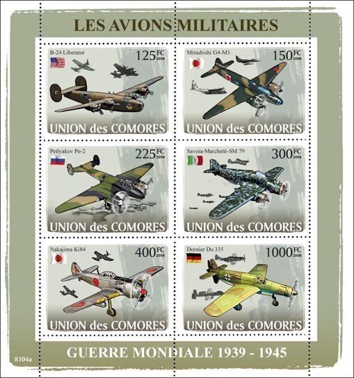 2020 Comoro Is  WWII Aircraft MS6  (Scott 993) MNH