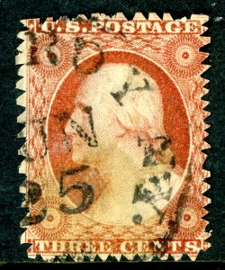 USA 1857 Washington 3¢ Orange Brown Private Perfs (??) Scott #25 VFU O628