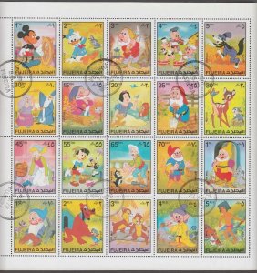 FUJEIRA # 04-0039 Mi Cat #916-35 DISNEY USED  SHEET of 20 DIFF DISNEY CHARACTERS