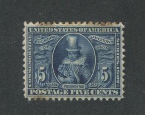 1907 US Stamps #330 5c Mint Hinged F/VF Stained Jamestown Exposition Issue