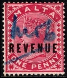 1899 Malta Revenue 1 Penny Queen Victoria Stamp Duty Used