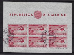 1961 SAN MARINO, Airmail Sheet 1,000 Lire Helicopter, 6/7/1961 - FDC