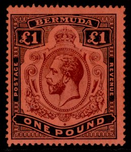 BERMUDA GV SG55a, £1 purple & black/red, M MINT. Cat £850. BREAK in SCROLL