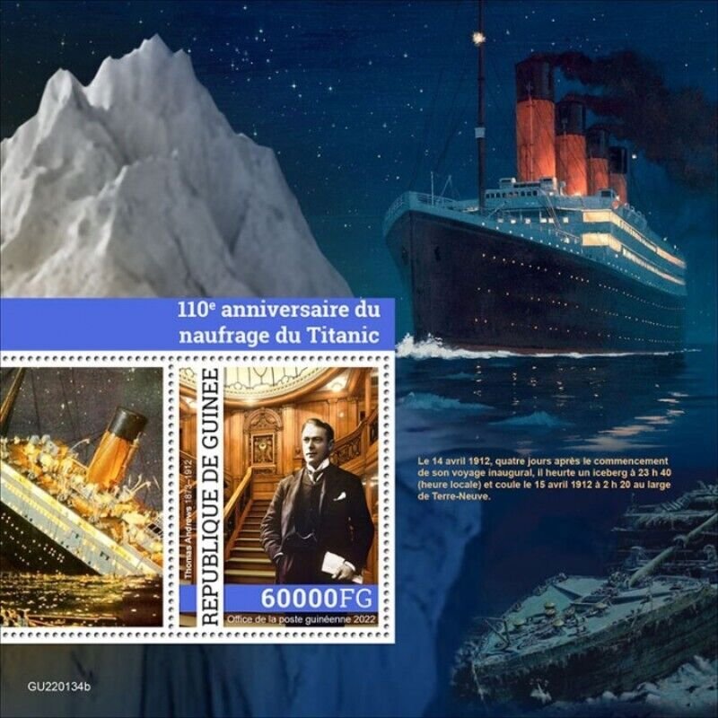 Guinea - 2022 RMS Titanic Anniversary - Stamp Souvenir Sheet - GU220134b