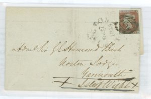 Great Britain 3 Folded letter from general outfitting warehouse to Isle of Wight. The B in the LL corner of the stamp is shift