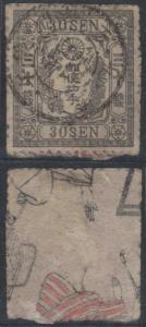 JAPAN 1872-73 Sc 18 DARK GRAY TOP VALUE ON TINY PIECE USED F,VF SCV$375.00 