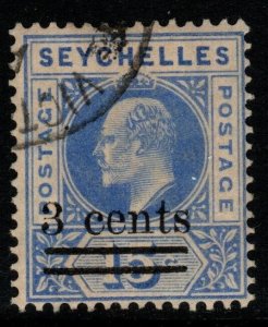 SEYCHELLES SG57 1903 3c on 15c ULTRAMARINE USED