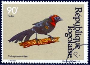 Bird, Red-collared Widowbird, Togo stamp SC#1110 used