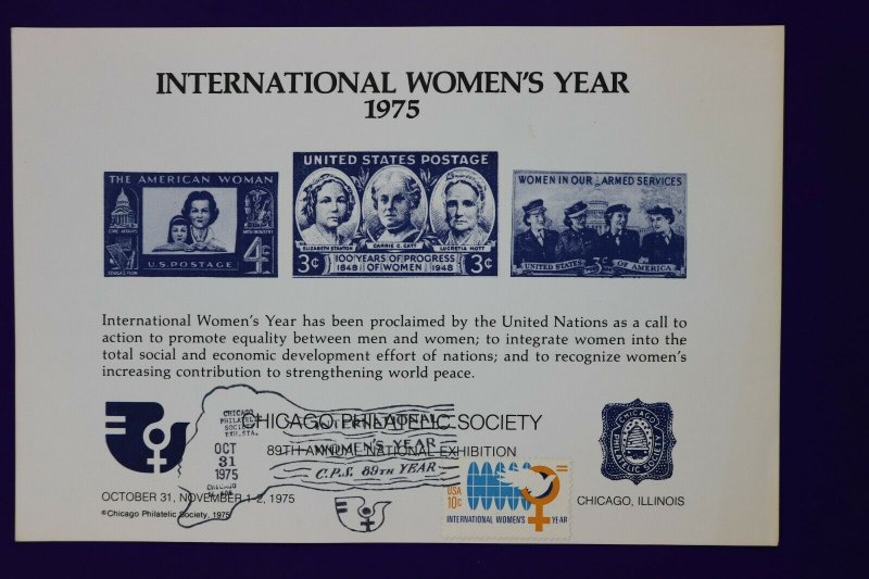 CPS 1975 stamp expo Intl Women's Year Chicago Philatelic Souvenir card page