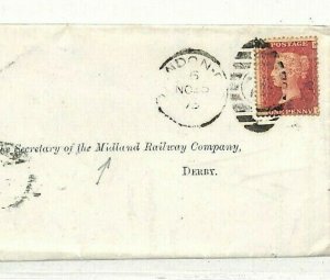 GB Cover MIDLAND RAILWAY Printed Letter-Sheet RETOUR Derby Penny Red 1875 NN106 