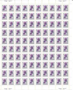 CANADA - #709 - 4c HEPATICA FLORAL DEFINITIVE PLATE #1 FULL SHEET MNH