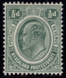 NYASALAND PROTECTORATE EDVII SG73, ½d green, LH MINT. 