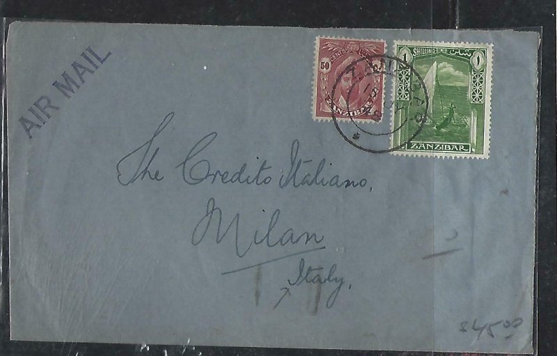 ZANZIBAR  (PP2608B)  1948   SULTAN 50C+1/- A/M TO ITALY WITH ARRIVAL B/S