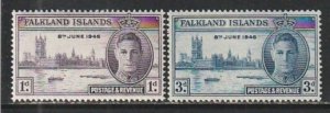 1946 Falkland Islands - Sc 97-8 - MNH VF - 2 single - Peace Issue