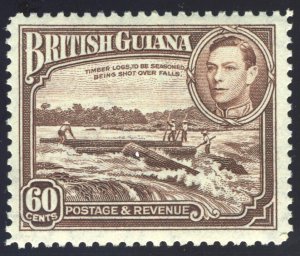 British Guiana 1938 KGVI 60c red-brown MLH. SG 315. Sc 237.