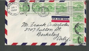 1934 #730 Imperf 1c Green From Souviner Sheet on 8c Airmail Cover Truly Scarce--