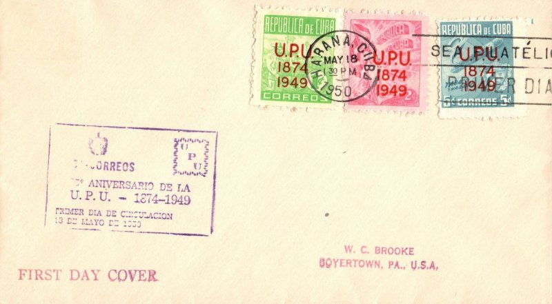 Cuba 1950 75th Anniversary of UPU FDC First Day Cover