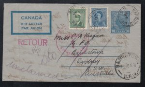Canada 1948 Nova Scotia to SYDNEY AUSTRALIA Return to Sender DLO Cover