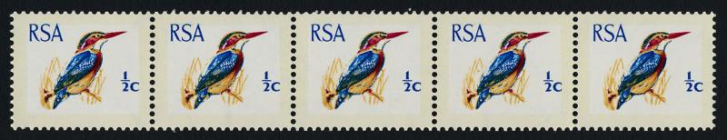 South Africa 351a Coil strip of 5 MNH Birds, Kingfisher