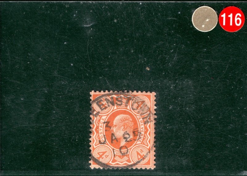 GB KEVII Stamp SG.239 4d Brown-Orange CDS 1910 Used Cat £140+100%=£280 GRED116